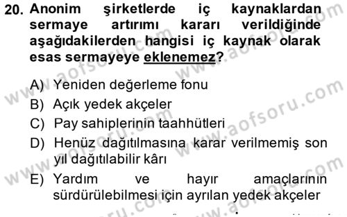 Ticaret Hukuku 2 Dersi 2014 - 2015 Yılı (Vize) Ara Sınav Soruları 20. Soru