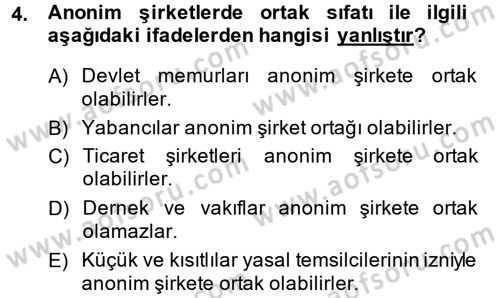 Ticaret Hukuku 2 Dersi 2014 - 2015 Yılı (Vize) Ara Sınavı 4. Soru