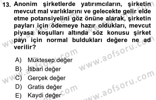 Ticaret Hukuku 2 Dersi 2015 - 2016 Yılı (Vize) Ara Sınav Soruları 13. Soru