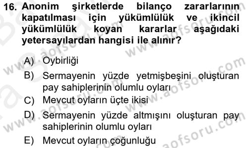 Ticaret Hukuku 2 Dersi 2015 - 2016 Yılı (Vize) Ara Sınav Soruları 16. Soru