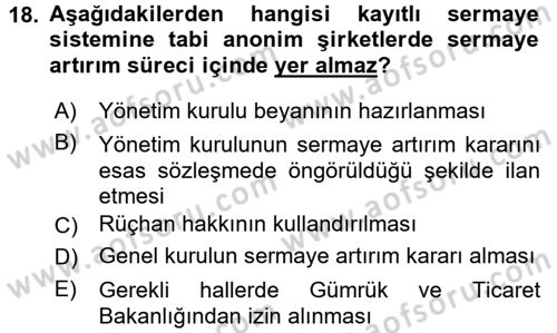 Ticaret Hukuku 2 Dersi 2015 - 2016 Yılı (Vize) Ara Sınav Soruları 18. Soru