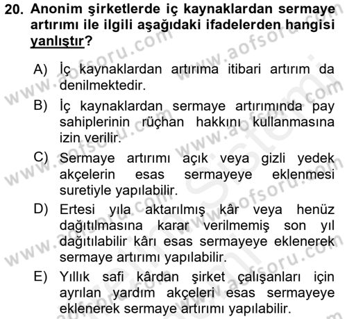 Ticaret Hukuku 2 Dersi 2015 - 2016 Yılı (Vize) Ara Sınav Soruları 20. Soru