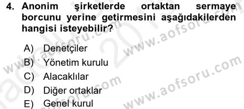 Ticaret Hukuku 2 Dersi 2015 - 2016 Yılı (Vize) Ara Sınav Soruları 4. Soru