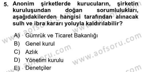 Ticaret Hukuku 2 Dersi 2015 - 2016 Yılı (Vize) Ara Sınav Soruları 5. Soru