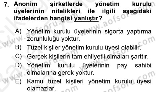 Ticaret Hukuku 2 Dersi 2015 - 2016 Yılı (Vize) Ara Sınav Soruları 7. Soru
