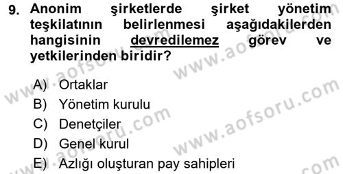 Ticaret Hukuku 2 Dersi 2015 - 2016 Yılı (Vize) Ara Sınav Soruları 9. Soru