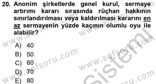 Ticaret Hukuku 2 Dersi 2016 - 2017 Yılı (Vize) Ara Sınav Soruları 20. Soru