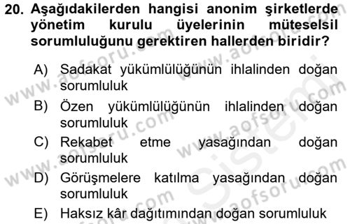 Ticaret Hukuku 2 Dersi 2017 - 2018 Yılı (Vize) Ara Sınav Soruları 20. Soru