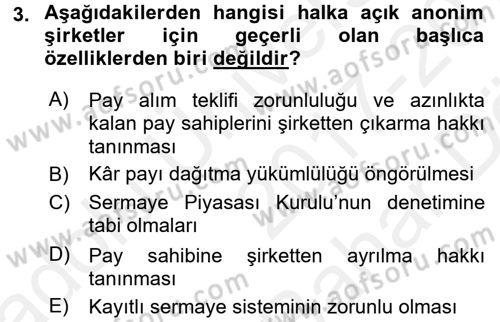 Ticaret Hukuku 2 Dersi 2017 - 2018 Yılı (Vize) Ara Sınavı 3. Soru