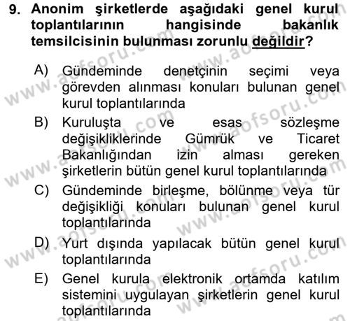 Ticaret Hukuku 2 Dersi 2017 - 2018 Yılı (Vize) Ara Sınavı 9. Soru