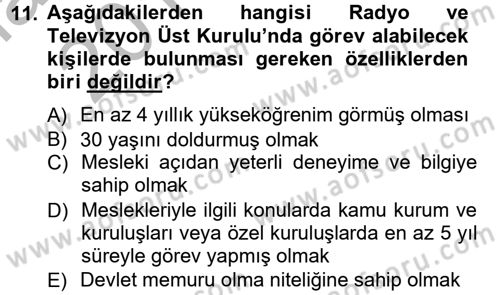 Medya Hukuku Dersi 2012 - 2013 Yılı (Vize) Ara Sınav Soruları 11. Soru