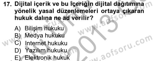 Medya Hukuku Dersi 2012 - 2013 Yılı (Vize) Ara Sınavı 17. Soru