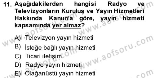 Medya Hukuku Dersi 2014 - 2015 Yılı (Vize) Ara Sınavı 11. Soru