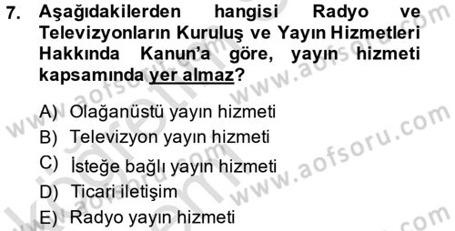 Medya Hukuku Dersi 2014 - 2015 Yılı Tek Ders Sınavı 7. Soru