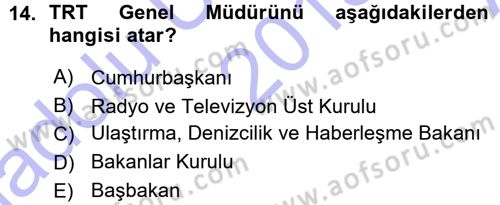 Medya Hukuku Dersi 2015 - 2016 Yılı (Vize) Ara Sınavı 14. Soru