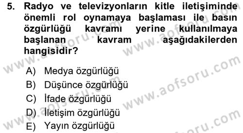 Medya Hukuku Dersi 2015 - 2016 Yılı (Vize) Ara Sınavı 5. Soru