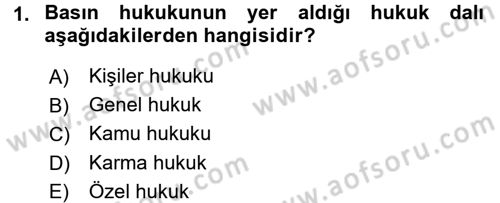 Medya Hukuku Dersi 2015 - 2016 Yılı (Final) Dönem Sonu Sınav Soruları 1. Soru