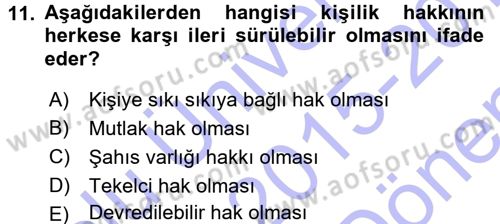 Medya Hukuku Dersi 2015 - 2016 Yılı (Final) Dönem Sonu Sınav Soruları 11. Soru