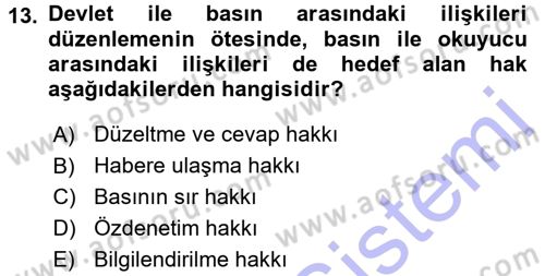 Medya Hukuku Dersi 2015 - 2016 Yılı (Final) Dönem Sonu Sınav Soruları 13. Soru