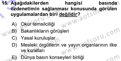 Medya Hukuku Dersi 2015 - 2016 Yılı (Final) Dönem Sonu Sınav Soruları 15. Soru