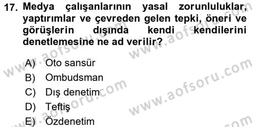 Medya Hukuku Dersi 2015 - 2016 Yılı (Final) Dönem Sonu Sınav Soruları 17. Soru