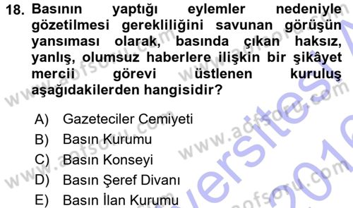 Medya Hukuku Dersi 2015 - 2016 Yılı (Final) Dönem Sonu Sınav Soruları 18. Soru