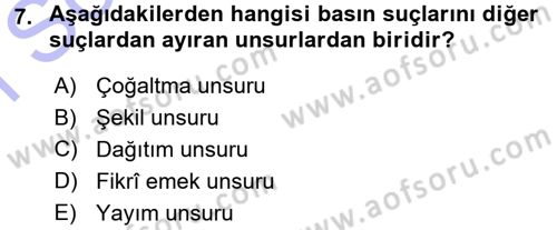 Medya Hukuku Dersi 2015 - 2016 Yılı (Final) Dönem Sonu Sınav Soruları 7. Soru