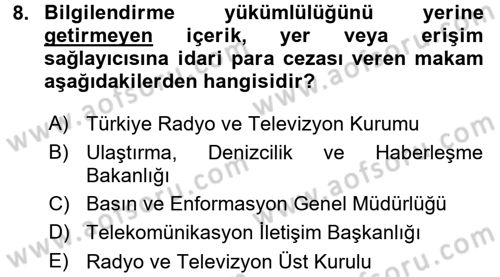 Medya Hukuku Dersi 2015 - 2016 Yılı (Final) Dönem Sonu Sınav Soruları 8. Soru
