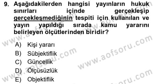 Medya Hukuku Dersi 2015 - 2016 Yılı (Final) Dönem Sonu Sınav Soruları 9. Soru