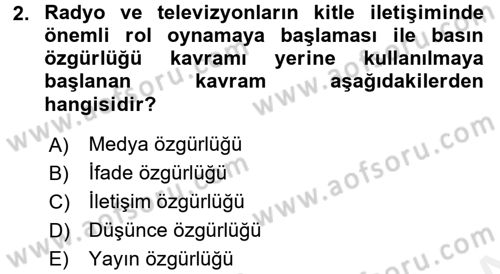 Medya Hukuku Dersi 2015 - 2016 Yılı Tek Ders Sınavı 2. Soru