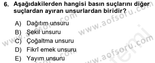 Medya Hukuku Dersi 2015 - 2016 Yılı Tek Ders Sınavı 6. Soru