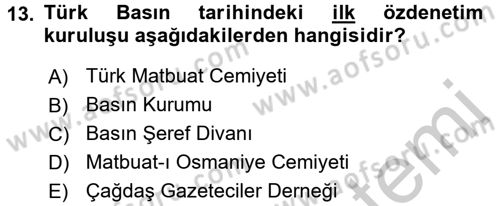 Medya Hukuku Dersi 2016 - 2017 Yılı 3 Ders Sınav Soruları 13. Soru