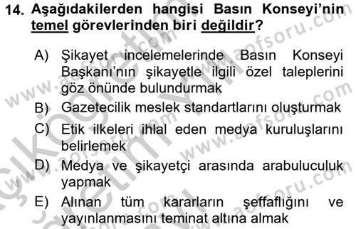 Medya Hukuku Dersi 2016 - 2017 Yılı 3 Ders Sınav Soruları 14. Soru