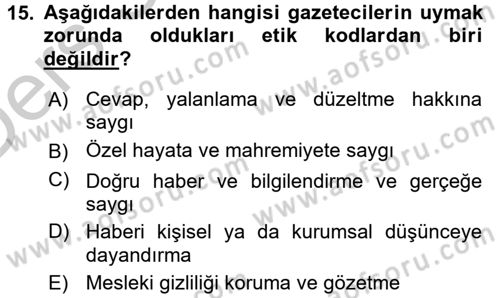 Medya Hukuku Dersi 2016 - 2017 Yılı 3 Ders Sınav Soruları 15. Soru