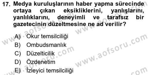 Medya Hukuku Dersi 2016 - 2017 Yılı 3 Ders Sınav Soruları 17. Soru