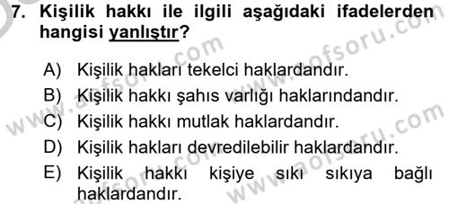 Medya Hukuku Dersi 2016 - 2017 Yılı 3 Ders Sınav Soruları 7. Soru