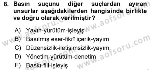 Medya Hukuku Dersi 2016 - 2017 Yılı 3 Ders Sınav Soruları 8. Soru
