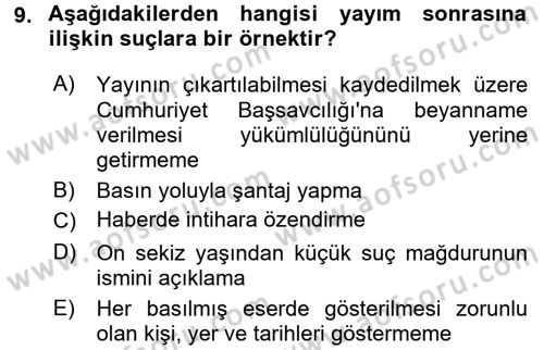 Medya Hukuku Dersi 2016 - 2017 Yılı 3 Ders Sınav Soruları 9. Soru