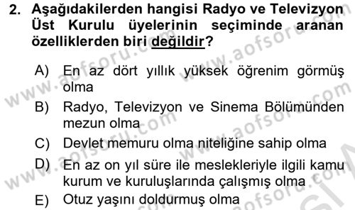 Medya Hukuku Dersi 2016 - 2017 Yılı (Vize) Ara Sınavı 2. Soru