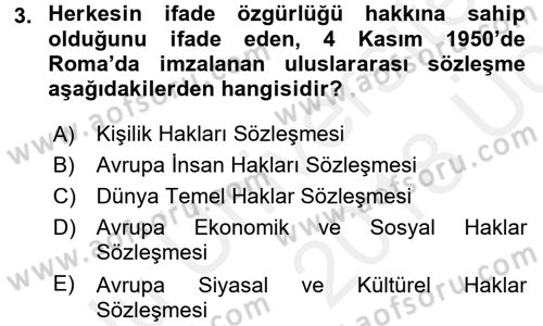 Medya Hukuku Dersi 2017 - 2018 Yılı 3 Ders Sınavı 3. Soru