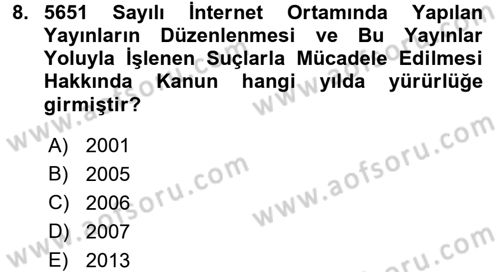 Medya Hukuku Dersi 2017 - 2018 Yılı 3 Ders Sınavı 8. Soru