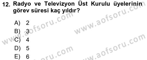 Medya Hukuku Dersi 2017 - 2018 Yılı (Vize) Ara Sınavı 12. Soru