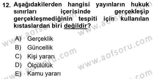 Medya Hukuku Dersi 2018 - 2019 Yılı 3 Ders Sınav Soruları 12. Soru