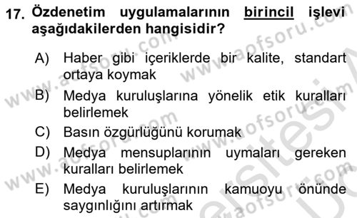 Medya Hukuku Dersi 2018 - 2019 Yılı 3 Ders Sınav Soruları 17. Soru
