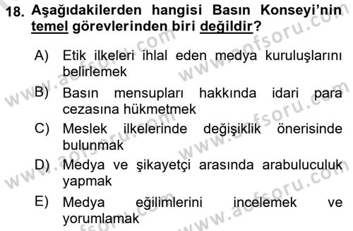 Medya Hukuku Dersi 2018 - 2019 Yılı 3 Ders Sınav Soruları 18. Soru