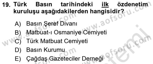 Medya Hukuku Dersi 2018 - 2019 Yılı 3 Ders Sınav Soruları 19. Soru