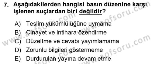 Medya Hukuku Dersi 2018 - 2019 Yılı 3 Ders Sınav Soruları 7. Soru