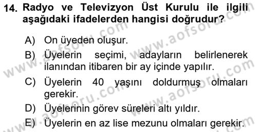 Medya Hukuku Dersi 2018 - 2019 Yılı (Vize) Ara Sınav Soruları 14. Soru
