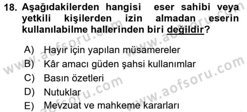 Medya Hukuku Dersi 2018 - 2019 Yılı (Vize) Ara Sınav Soruları 18. Soru