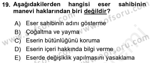 Medya Hukuku Dersi 2018 - 2019 Yılı (Vize) Ara Sınav Soruları 19. Soru